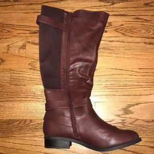 Torrid Oxblood Dbl Buckle Side Zip Knee Boots